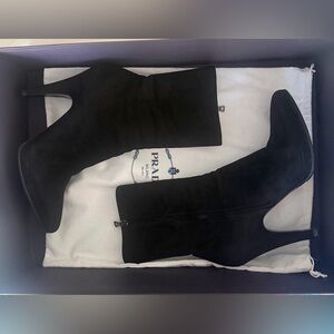 Prada Women's Elegant Black Heeled Boots Sz 39.5